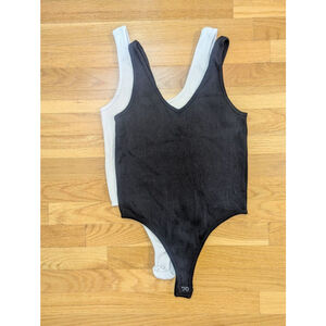 Pink Rose Bodysuit Set Ribbed Black White Small Medium